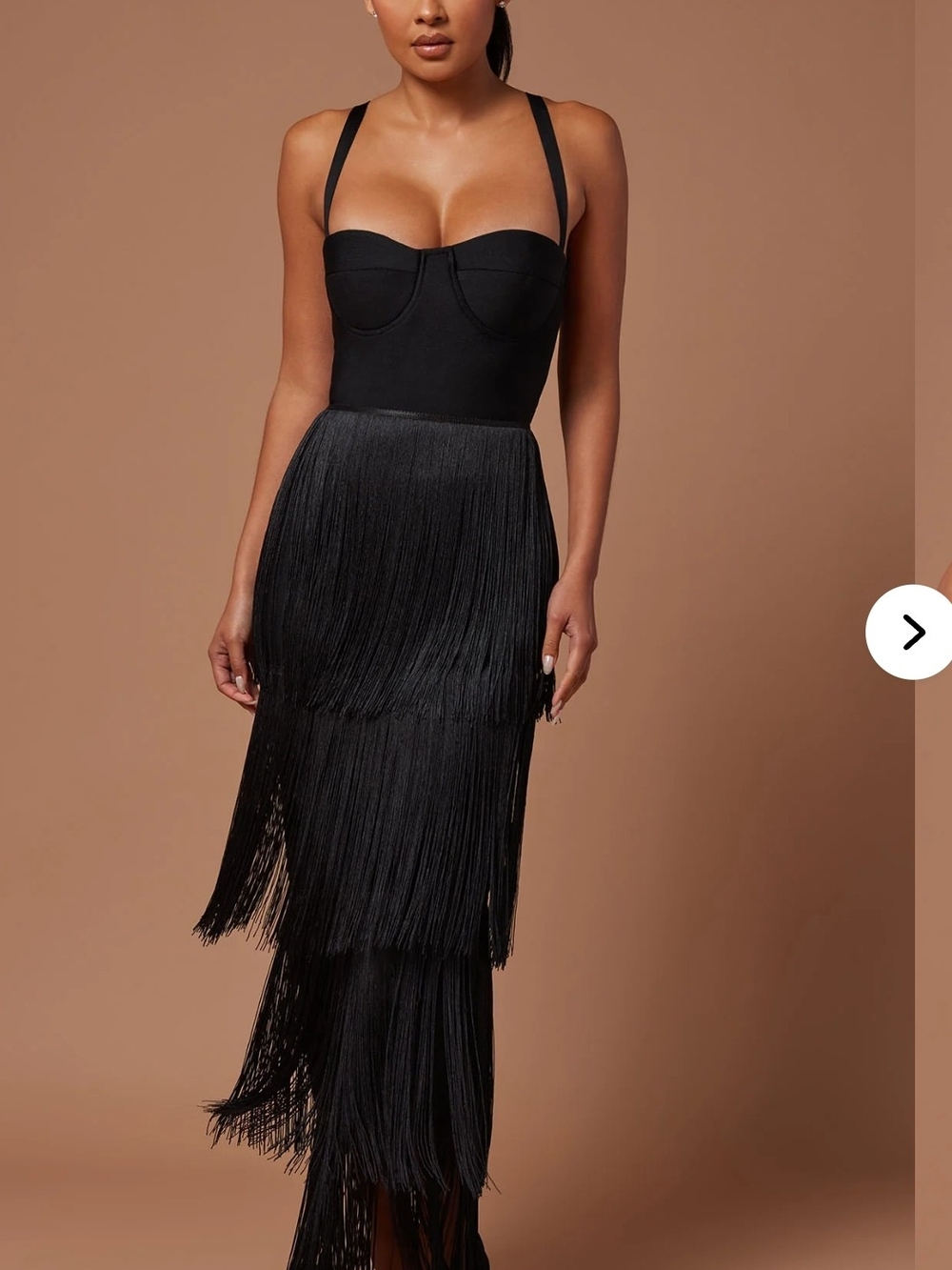 Black Fringe Bodycon Dress with Straps